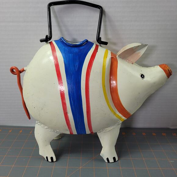 Scooter the Pig Metal Novelty Watering Can Garden Decor - Picture 3 of 11